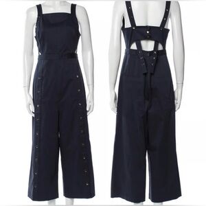 Tibi Dark Blue wide leg cropped  Jumpsuit with Silver Rivet Accents
Size 10